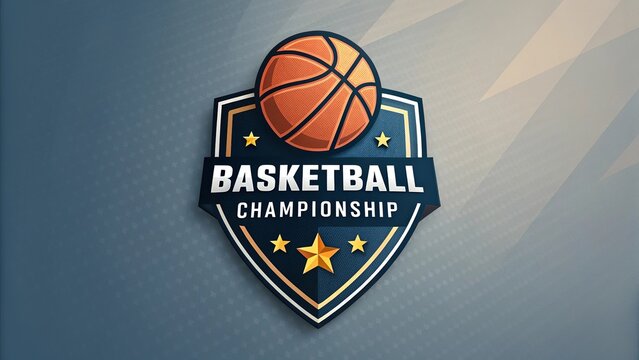 Modern sports tournament emblem showcasing a basketball icon stylish shield shape bold typography and professional design for competitive events and athletic branding