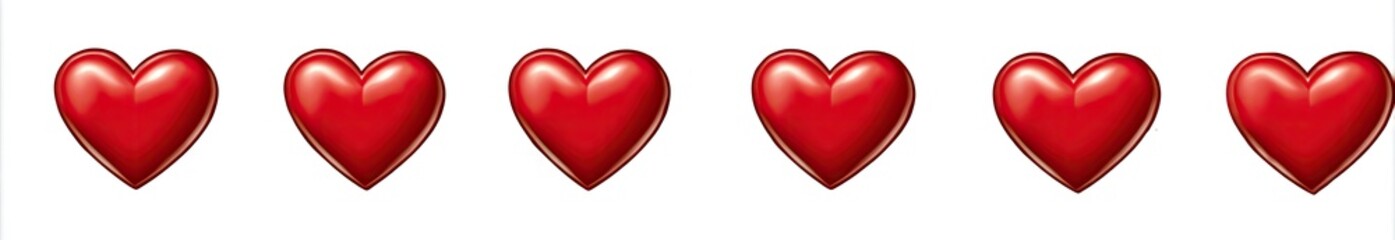 Five red hearts in a row