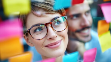 Creative brainstorming session with colleagues office space portrait photography collaborative environment close-up perspective