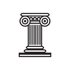 Black and white iconic ionic column stands tall against a stark white background