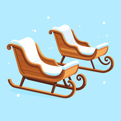 Winter Vacation Festive Vector Illustration of Two Snow-Covered Sleighs for Holiday Adventures