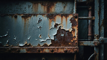 Rusty Metal Panel with Peeling Blue Paint and Decay
