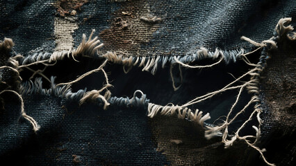 Torn Dark Fabric with Deep Texture and Shadows