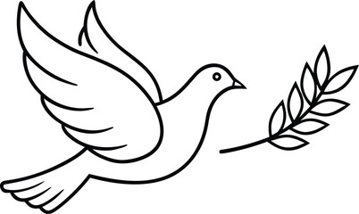Obraz premium Dove with Olive Branch – Black and White Line Drawing Symbolizing Peace and Hope