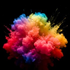 Fototapeta premium “Colorful smoke explosion against black background, abstract art concept.”