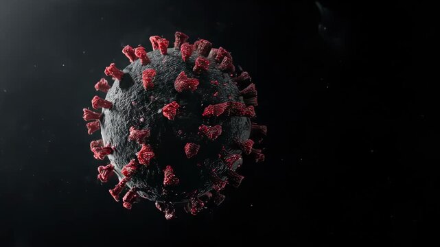A detailed, scientifically accurate animation of the SARS-CoV-2 virus. For news, documentaries, and medical content about pandemics.