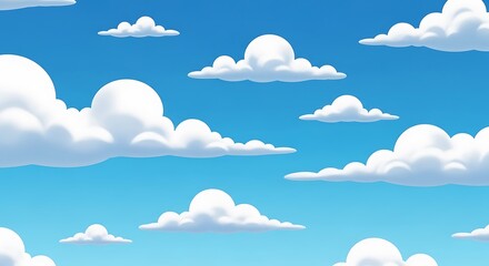 Cartoon Sky with Fluffy Clouds - A Cheerful and Serene Illustration.