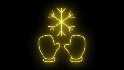 Neon yellow mittens below a snowflake on a black background - Powered by Adobe