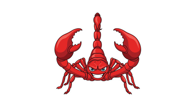 A menacing red scorpion with its claws raised and tail curled upwards posing a threat.