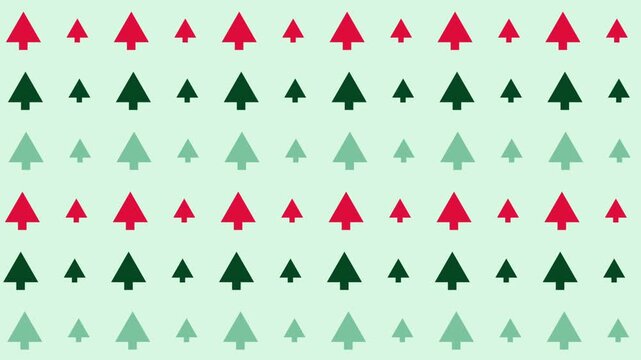 Seamless Christmas tree pattern with red and green geometric pines on a light green background, perfect for holiday wrapping or festive decoration.