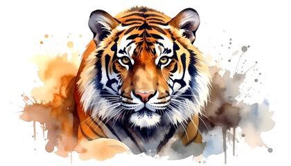 Watercolor painting of an orange and black striped feline