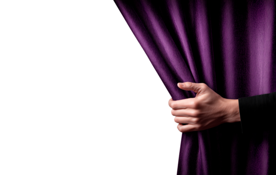 and opening purple curtain, success concept.