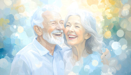Abstract Happy mature couple laughing outdoors with motion blur and movement.