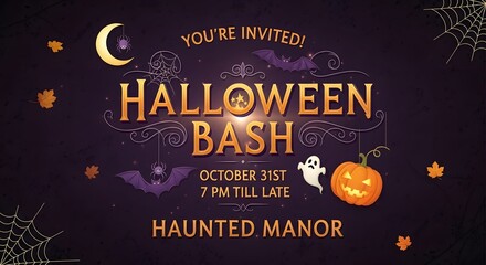Halloween Bash Invitation Spooky Night at Haunted Manor - October 31st Celebration