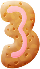 Number-shaped cookies, number "3"，Cookies on a blank background, PNG, dessert food