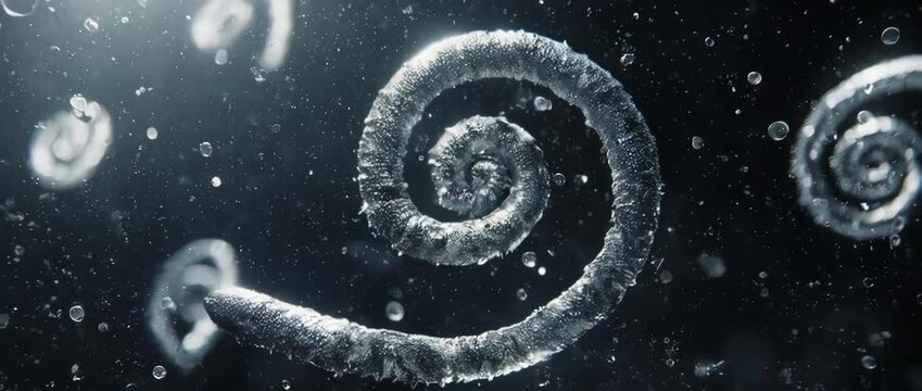 A cinematic 3D render of spirilla bacteria. Perfect for visuals requiring a unique and scientifically interesting microorganism.