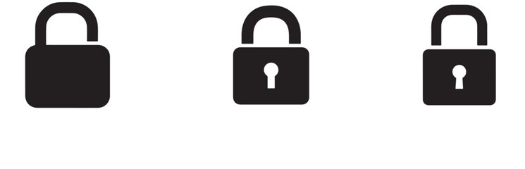 Collection of black lock icons isolated on white background