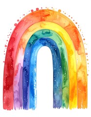 Watercolor rainbow illustration with vibrant colors and paint splashes