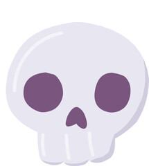 A simple, stylized illustration of a light purple skull with dark purple eye sockets and nose cavity.