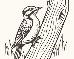 A woodpecker clinging to a tree trunk