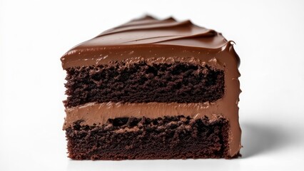 Obraz premium Indulge in a decadent slice of rich chocolate cake, perfectly frosted for ultimate dessert bliss and everyday celebration.