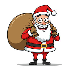 cartoon santa claus carrying gifts and bag for christmas celebration