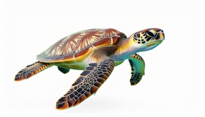 Fototapeta premium Realistic sea turtle isolated on white, representing ocean wildlife and environmental conservation.