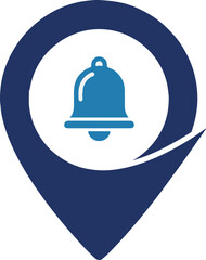 Blue Map Pin Icon with Notification Bell Symbol