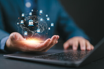 Franchise business concept, franchise business or marketing expansion for growth, franchise marketing system in global business network, brand building and modern technology.