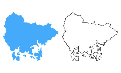 Map of South Gyeongsang Province, South Korea. Blue Outline and Silhouette Regional Map