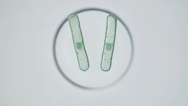 A clear, educational animation of a bacterium reproducing. Ideal for biology textbooks, presentations, and e-learning.