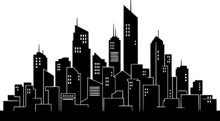 Minimalist Geometric City Skyline Silhouette Vector Illustration