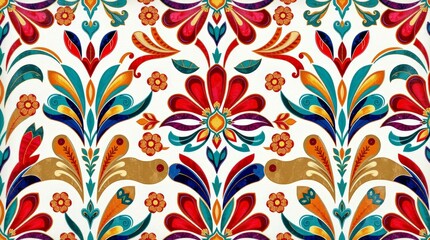 Vibrant Floral Damask Seamless Pattern Luxury Symmetrical_24