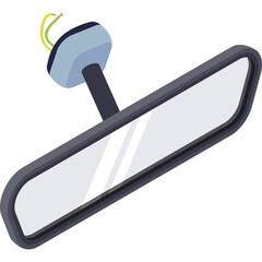 Automotive Interior Rearview Mirror With Wires Visible In A Simple Flat Design Against A Transparent Background