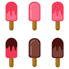 set of ice cream with strawberry and chocolate flavor