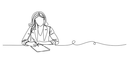 Continuous one line drawing businessman and woman having a discussion. Business activities concept. Single line draw design vector graphic illustration.Hand drawn one line vector