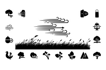 Obraz premium Vector wind field scene icon group meadow horizon prairie bending grass 