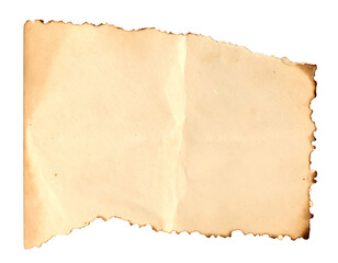 Torn, aged, beige paper with a burnt edge on black. Folds visible