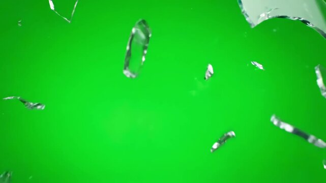 Green Screen glass broken splash with chroma key as background scene 2 distortion, overlay, glitch, static noise, scan lines on black background, 4k animated video loop