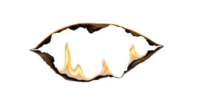 Dramatic frame of burning paper edges with a bright white center, ideal for creative text overlays and attention-grabbing designs for your next project