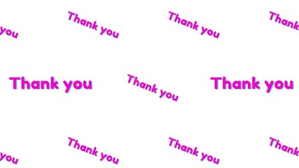 A vibrant pattern of "Thank you" messages in pink and blue dynamically animates across a clean white background. This cheerful visual is perfect for expressing gratitude.