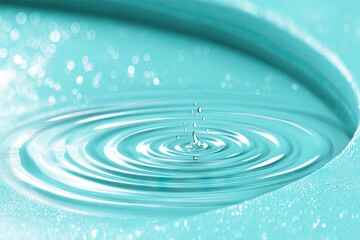 Mint-colored water droplet impacting, creating concentric ripples