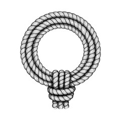 Vintage Nautical Rope Knot Circle Illustration in Hand Drawn Engraving Style
