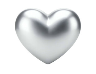 A polished, 3D, metallic silver heart, floating on a solid black background