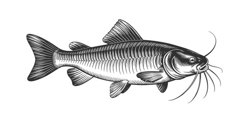 Vintage Hand Drawn Catfish Illustration | Detailed Freshwater Fish Engraving | Aquatic Wildlife Sketch