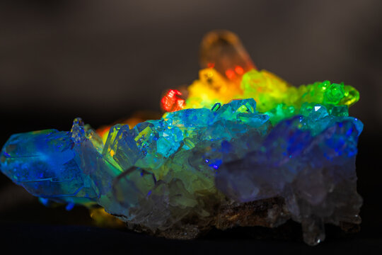 Detailed quartz crystal cluster in prism light