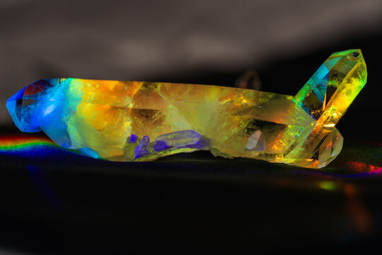 Quartz crystal illuminated by prism light