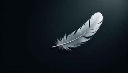 Obraz premium A single, elegant silver feather unfurling in a spiral motion against a dark, moody background, soft focus, ethereal. A solitary, stylized silver feather unfurling in a dynamic spiral motion. The