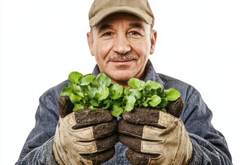A man holding a bunch of green plants
