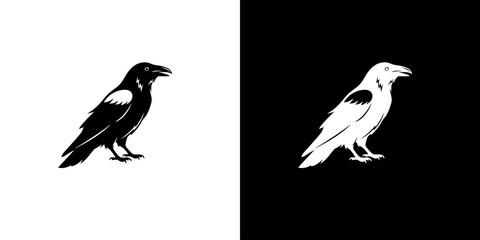 Fototapeta premium Black and white crow silhouettes on contrasting